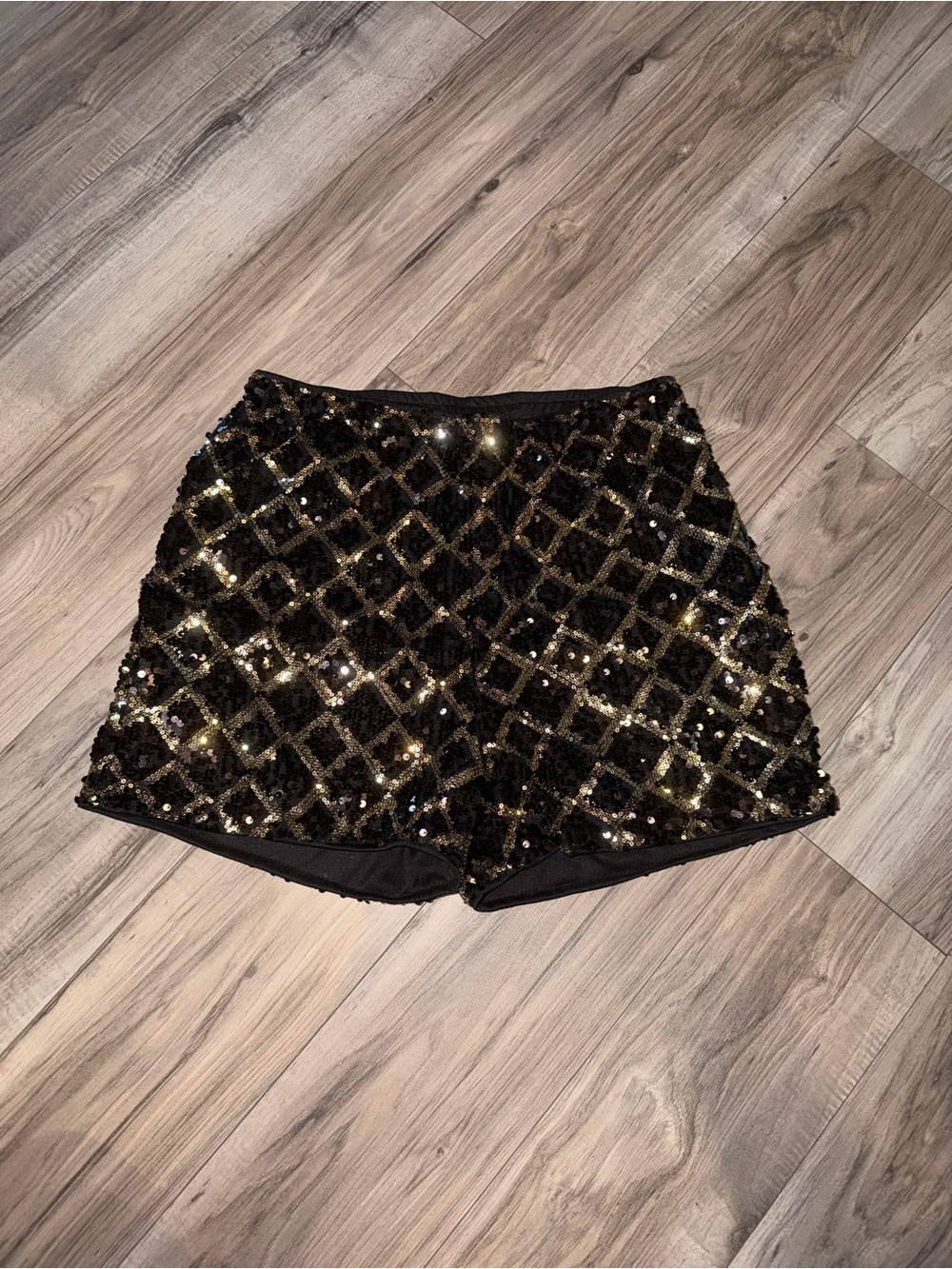 Black and Gold High-Waist Sequin Shorts